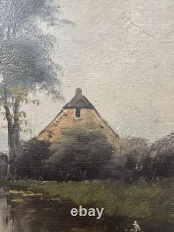 Ancienne huile sur panneau signée paysage entourage de l'Ecole de Barbizon