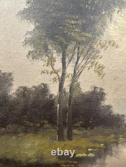 Ancienne huile sur panneau signée paysage entourage de l'Ecole de Barbizon