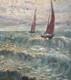 Ancienne Huile Sur Panneau Vue De Voiliers En Mer Agit&eacute;e Pointillisme