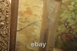 Ancienne huile sur papier, village, ferme, paysan, époque 19ème