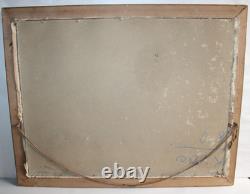 Ancienne huile sur papier, village, ferme, paysan, époque 19ème