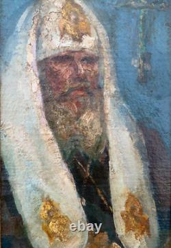 Ancienne huile sur toile Alexis II de Moscou Russie Icone orthodoxe Russe