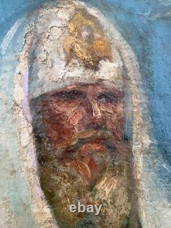 Ancienne huile sur toile Alexis II de Moscou Russie Icone orthodoxe Russe