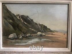 Ancienne huile sur toile Biarritz côte Basque 19ème old painting Floutier Arrue