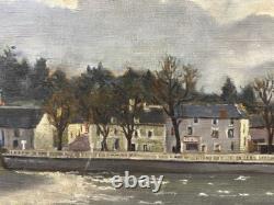 Ancienne huile sur toile Ecole Française XIXe XXe canal en bord de Loire