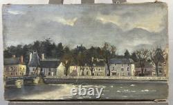 Ancienne huile sur toile Ecole Française XIXe XXe canal en bord de Loire