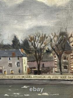 Ancienne huile sur toile Ecole Française XIXe XXe canal en bord de Loire