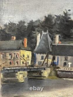 Ancienne huile sur toile Ecole Française XIXe XXe canal en bord de Loire