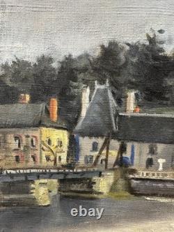 Ancienne huile sur toile Ecole Française XIXe XXe canal en bord de Loire