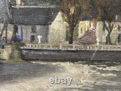 Ancienne huile sur toile Ecole Française XIXe XXe canal en bord de Loire