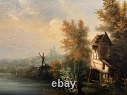 Ancienne huile sur toile Ecole Française du XIXe Paysage lacustre Barbizon