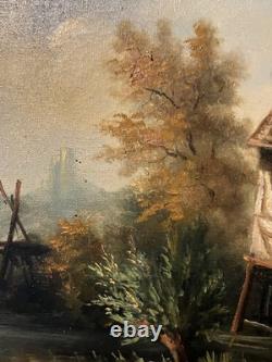 Ancienne huile sur toile Ecole Française du XIXe Paysage lacustre Barbizon