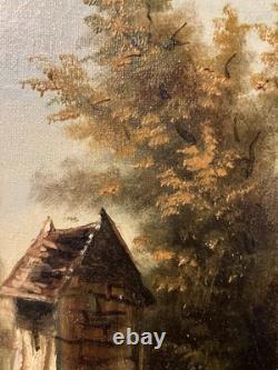 Ancienne huile sur toile Ecole Française du XIXe Paysage lacustre Barbizon