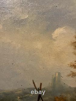 Ancienne huile sur toile Ecole Française du XIXe Paysage lacustre Barbizon