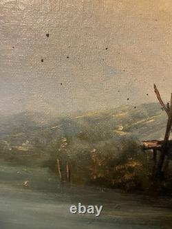 Ancienne huile sur toile Ecole Française du XIXe Paysage lacustre Barbizon
