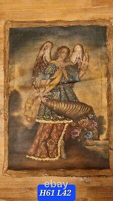 Ancienne huile sur toile Ecole de Cuzco Archange Religieux XIX