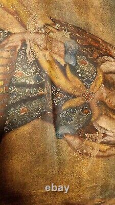 Ancienne huile sur toile Ecole de Cuzco Archange Religieux XIX