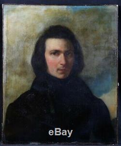 Ancienne huile sur toile Ecole française Portrait d'homme periode romantique