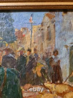 Ancienne huile sur toile. Foire aux Cochons de Champigny-Sur-Marne 19ème