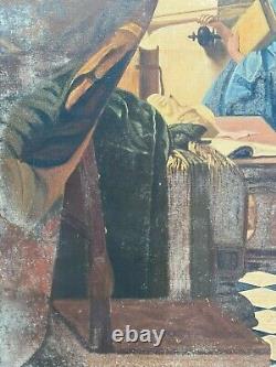 Ancienne huile sur toile L'Atelier de l'Artiste de Vermeer