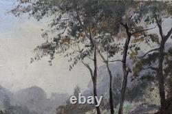 Ancienne huile sur toile Paysage Lacustre Barbizon signée ecole francaise
