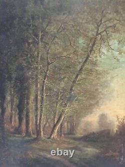 Ancienne huile sur toile Sous bois école de barbizon entourage Camille Corot