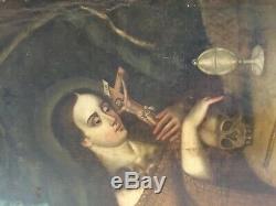 Ancienne huile sur toile Vanité de Marie Madeleine fin XVIII, début XIXème