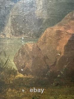 Ancienne huile sur toile Vierge et l'enfant Jésus probable rentoilage ancien
