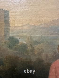 Ancienne huile sur toile Vierge et l'enfant Jésus probable rentoilage ancien