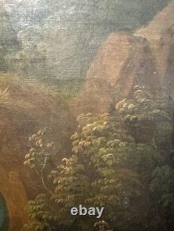 Ancienne huile sur toile Vierge et l'enfant Jésus probable rentoilage ancien
