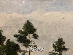 Ancienne huile sur toile XIXe Bord de mer dans les Landes ou le Pays-Basque
