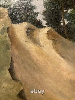 Ancienne huile sur toile XIXe Bord de mer dans les Landes ou le Pays-Basque