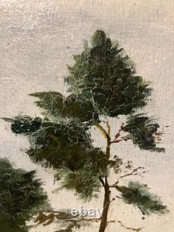 Ancienne huile sur toile XIXe Bord de mer dans les Landes ou le Pays-Basque