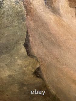Ancienne huile sur toile XIXe Bord de mer dans les Landes ou le Pays-Basque
