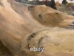 Ancienne huile sur toile XIXe Bord de mer dans les Landes ou le Pays-Basque