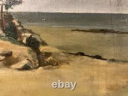 Ancienne huile sur toile XIXe Bord de mer dans les Landes ou le Pays-Basque