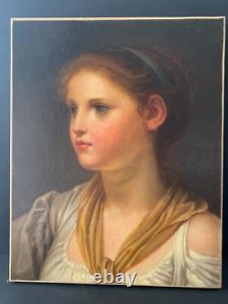 Ancienne huile sur toile d'après La jeune fille au turban bleu de JB GREUZE