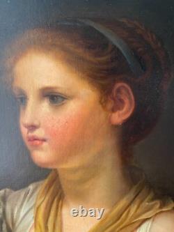 Ancienne huile sur toile d'après La jeune fille au turban bleu de JB GREUZE