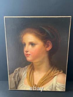 Ancienne huile sur toile d'après La jeune fille au turban bleu de JB GREUZE