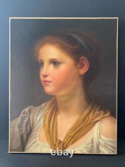 Ancienne huile sur toile d'après La jeune fille au turban bleu de JB GREUZE