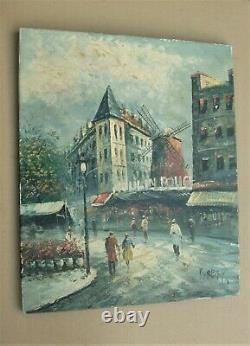 Ancienne huile sur toile des années 1960 signée BURNETT Moulin rouge