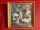 Ancienne Huile Sur Toile Du Xxe Siècle, Nature Morte, Vanité Au Crâne