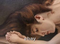 Ancienne huile sur toile du XXe siècle représentant un nu féminin, cadre doré