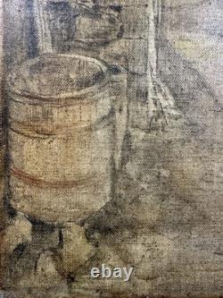 Ancienne huile sur toile étude de village médiéval Ecole Française XIXe XXe