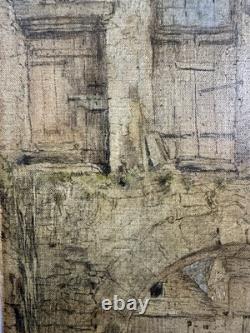Ancienne huile sur toile étude de village médiéval Ecole Française XIXe XXe