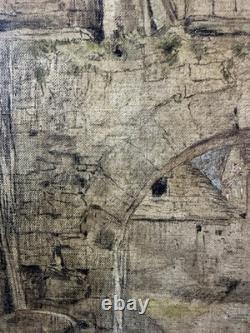 Ancienne huile sur toile étude de village médiéval Ecole Française XIXe XXe