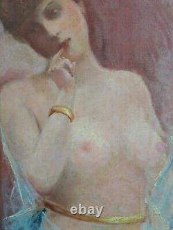 Ancienne huile sur toile femme nue antique oil painting nude woman C1900