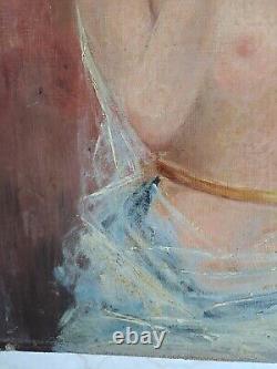 Ancienne huile sur toile femme nue antique oil painting nude woman C1900