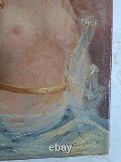 Ancienne huile sur toile femme nue antique oil painting nude woman C1900