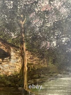 Ancienne huile sur toile paysage du Cantal Molompize Château d'Aurouze Massiac